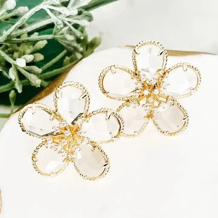Clear Crystal Flower Earring-Clear Crystal,Crystal,Earring,Earrings,Flower,Jewelry,Post Earrings-[option4]-[option5]-[option6]-Bella Bliss Boutique in Texas