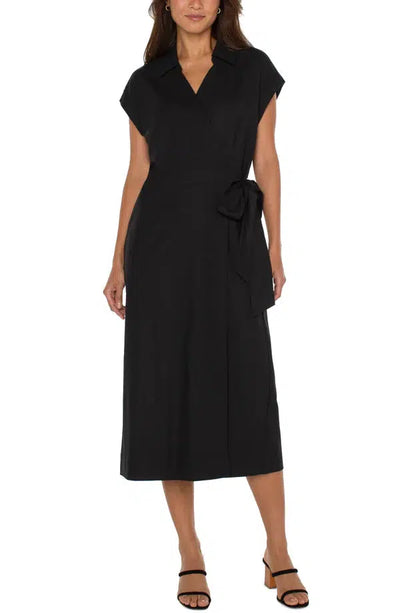 Collared Wrap Dress-Black, clothing, Collared, Dolman, Dolman Sleeve, Dolman Sleeves, dress, dresses, Self Tie Belt, Women, women's, Wrap Dress-XS-[option4]-[option5]-[option6]-Bella Bliss Boutique in Texas