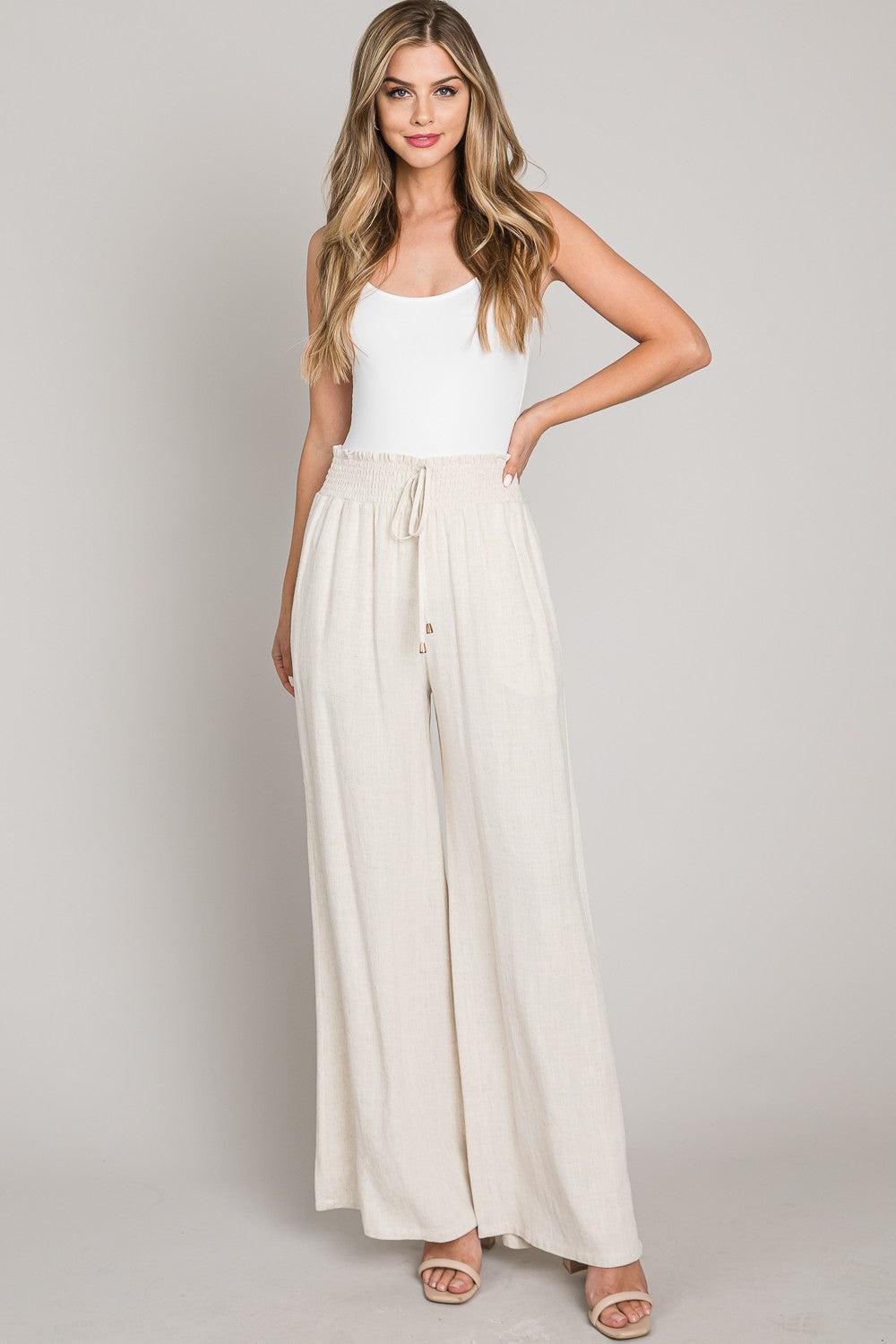 Colorblock Linen Pants - Large-Bottoms, large, Linen Blend, Pants, Sale, smocked waist, women's-[option4]-[option5]-[option6]-Bella Bliss Boutique in Texas