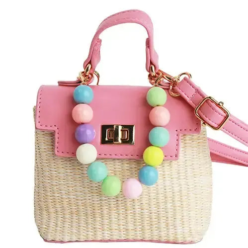 Colorful Basket Handbag-Basket Bag,Basket Purse,Children & Tweens,children's,children's Accessories,Colorful Bead Detail,Handbags,Lavender,Mini Purse,Pink,Purse,purses & bags,Purses & Wallets-[option4]-[option5]-[option6]-Bella Bliss Boutique in Texas