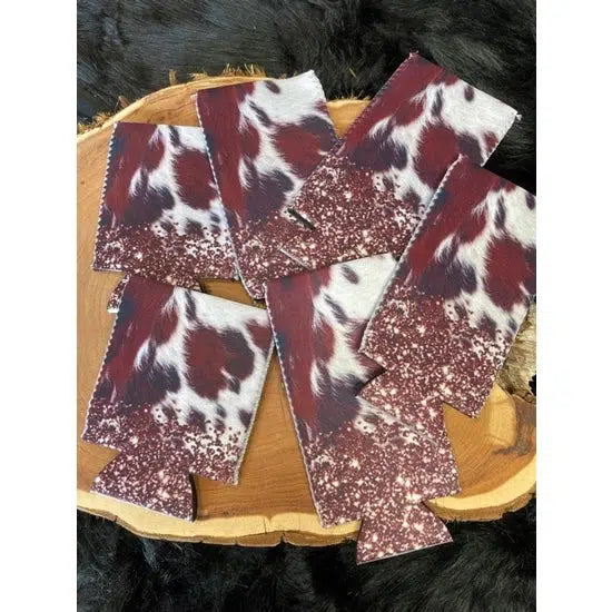 Cowhide & Rose Gold Glitter Koozie-Can Koozie, Cowhide, Glitter, Koozie, Miscellaneous, Rose Gold, Sale-Regular-[option4]-[option5]-[option6]-Bella Bliss Boutique in Texas