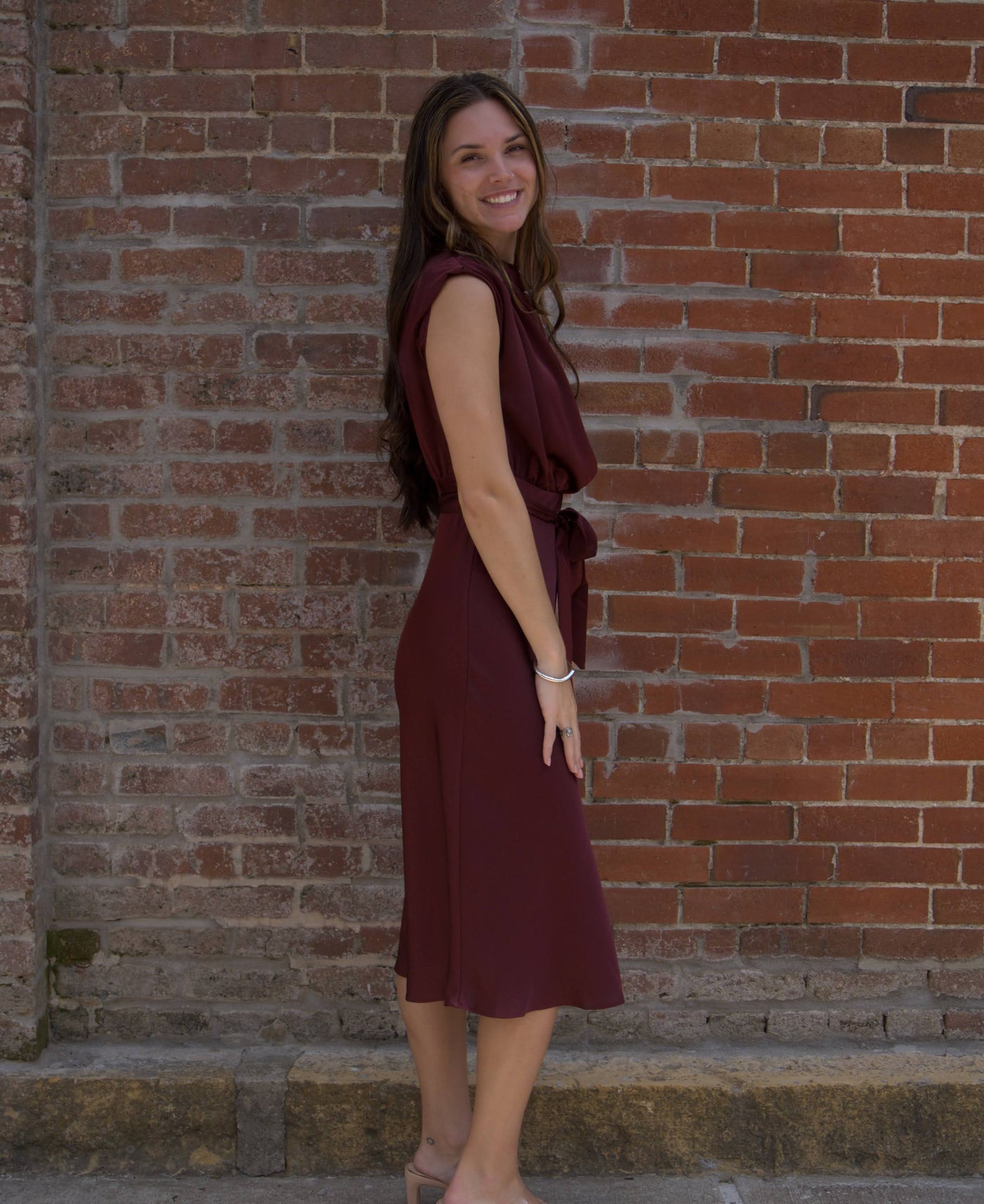 Cowl Neck Midi Dress-Burgundy,clothing,Cowl Neck,dress,dresses,Midi Dress,Tie Waist,Tie Waist Detail,Women,women's-[option4]-[option5]-[option6]-Bella Bliss Boutique in Texas