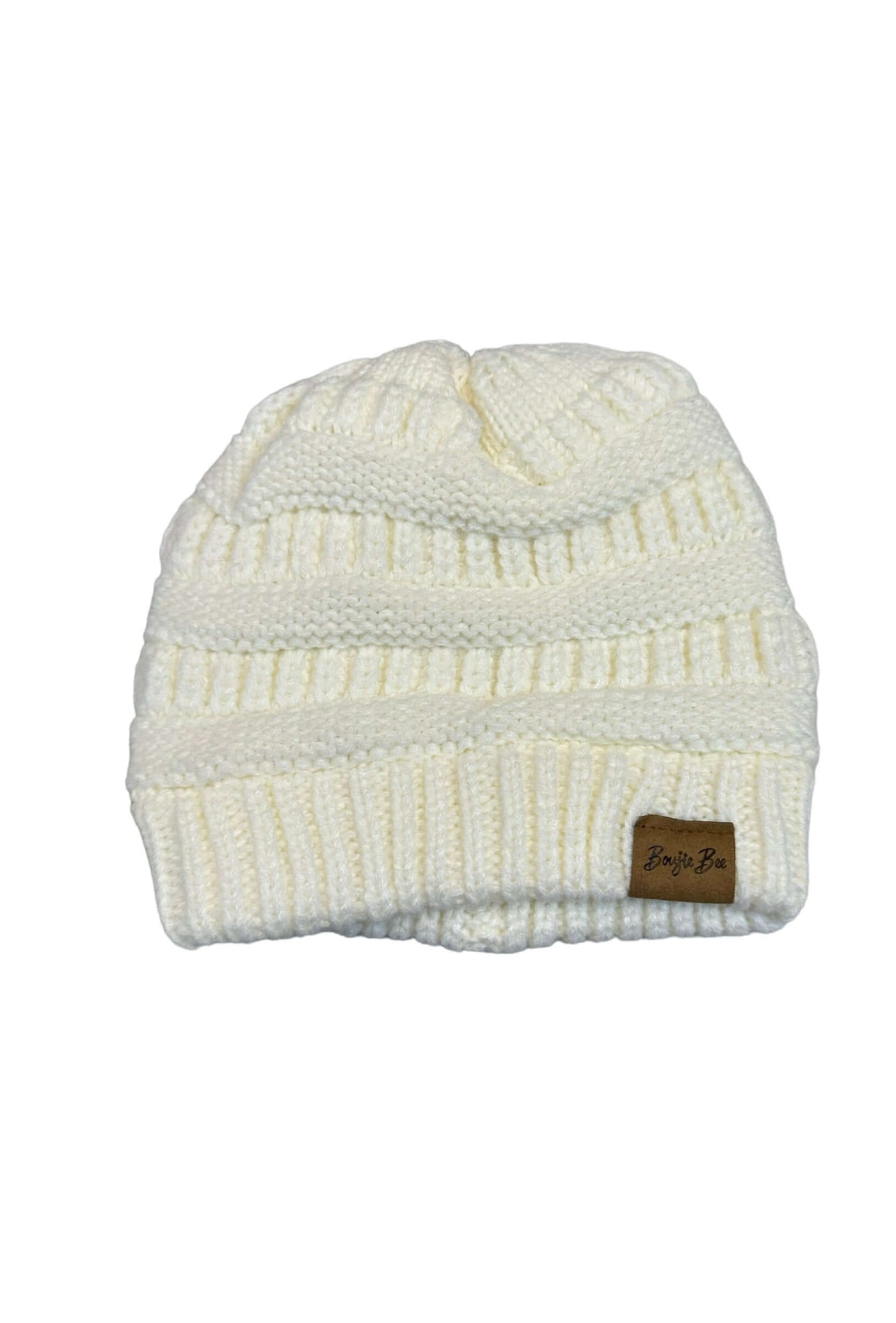 Criss Cross Knitted Ponytail Beanie-Accessories,Beanie,Black,Criss Cross,Pink,Ponytail Beanie,Taupe,Winter White,Women,women's-[option4]-[option5]-[option6]-Bella Bliss Boutique in Texas