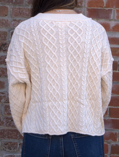 Cropped Cable Knit Cardigan-Button Front,Cardigan Sweater,clothing,Cropped,Entro,Knit Sweater,Outerwear,Tops,V-Neck,Women,women's-[option4]-[option5]-[option6]-Bella Bliss Boutique in Texas