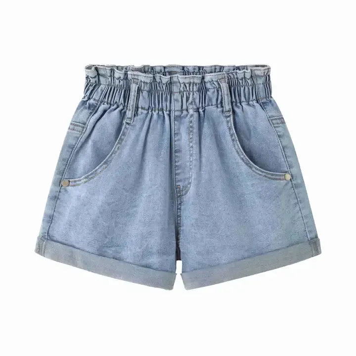 Cuffed Denim Shorts-Bottoms,Children & Tweens,children's,clothing,denim,Denim Shorts,Elastic Waist,Infant to 6,Light Wash,shorts,Tweens 7-14-3-[option4]-[option5]-[option6]-Bella Bliss Boutique in Texas
