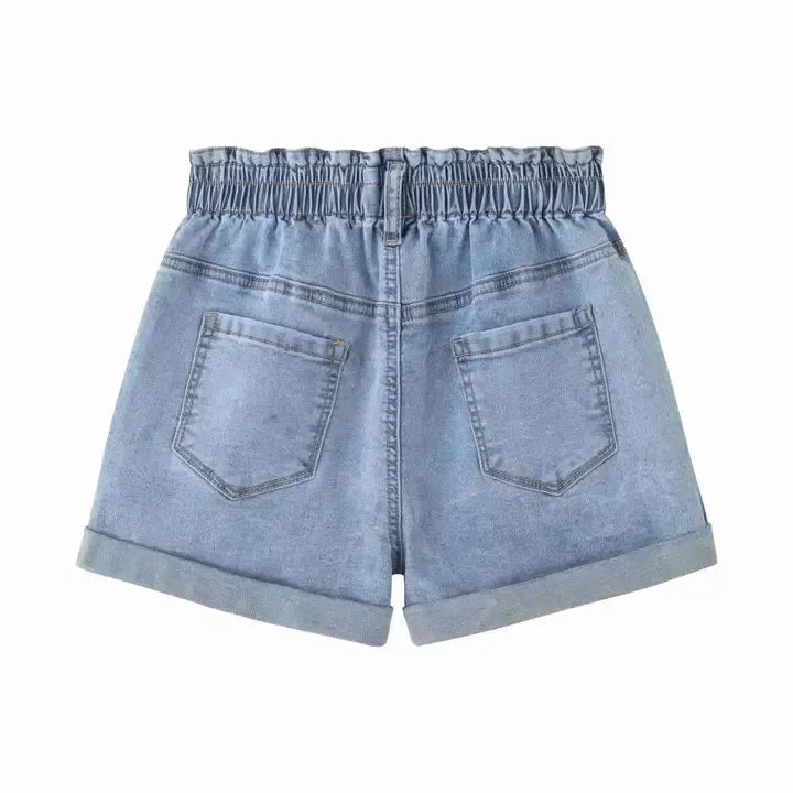 Cuffed Denim Shorts-Bottoms,Children & Tweens,children's,clothing,denim,Denim Shorts,Elastic Waist,Infant to 6,Light Wash,shorts,Tweens 7-14-[option4]-[option5]-[option6]-Bella Bliss Boutique in Texas