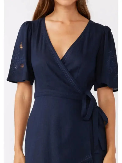 Cutout Embroidered Wrap Midi Dress-clothing,Cutout Embroidered,dress,dresses,Embroidered Detail,Midi Dress,navy,navy blue,Short Sleeve,Women,women's,Wrap Dress-S-[option4]-[option5]-[option6]-Bella Bliss Boutique in Texas