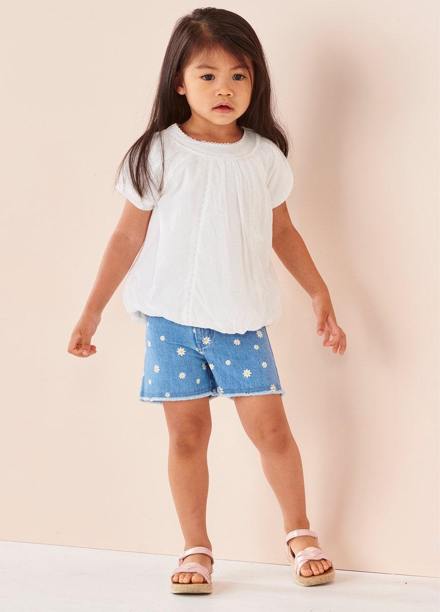 Daisy Denim Embroidered Shorts - 3T Only-Bottoms, Children & Tweens, children's, clothing, daisy, Daisy Embroidery, denim, Denim Shorts, embroidered, Embroidered Detail, Floral Embroidery, Infant to 6, Sale, shorts-[option4]-[option5]-[option6]-Bella Bliss Boutique in Texas