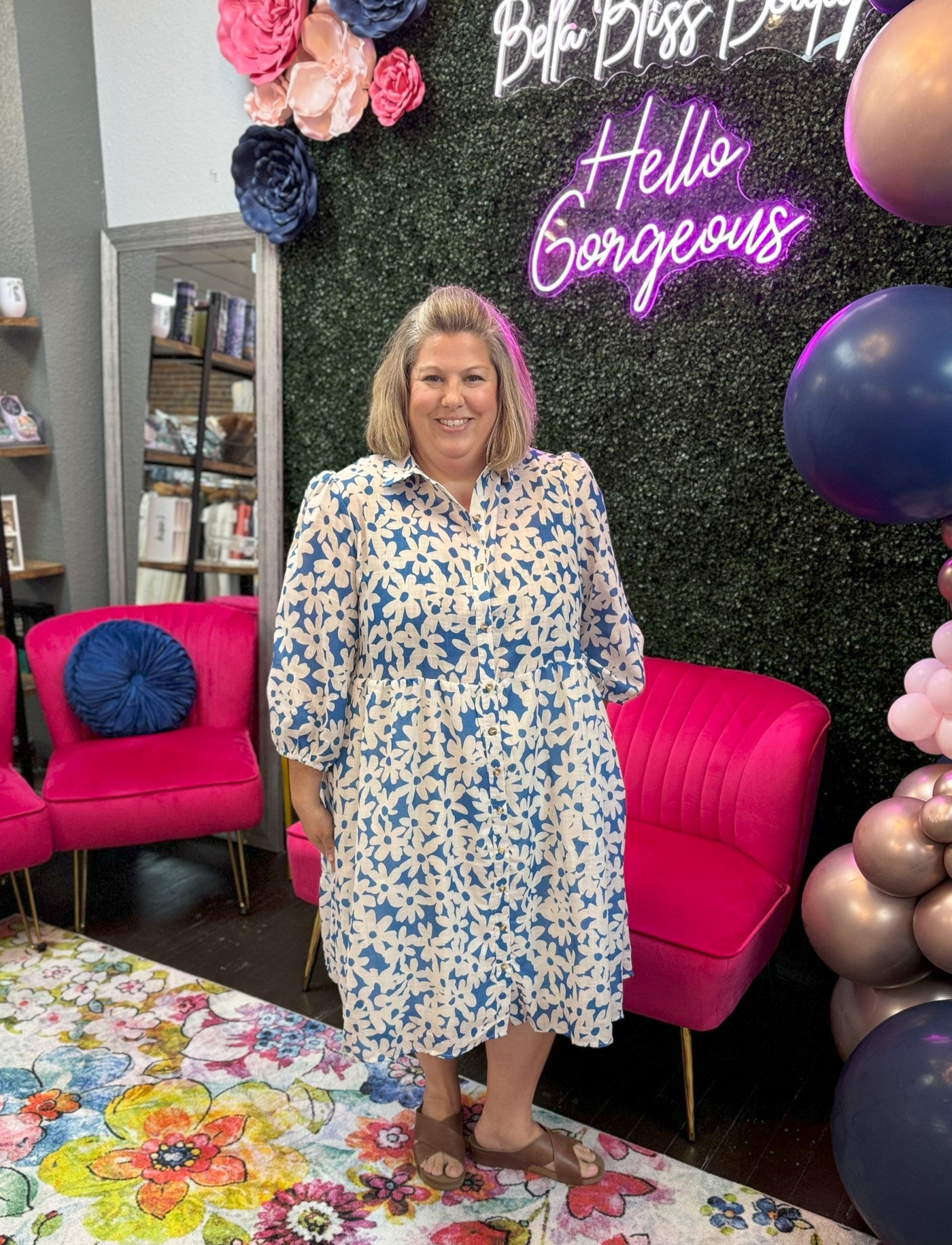 Daisy Poplin Tiered Dress-Blue,Bubble Sleeve,clothing,Curvy,daisy,dress,dresses,Floral,Floral Print,Poplin,Sale,Tiered-[option4]-[option5]-[option6]-Bella Bliss Boutique in Texas