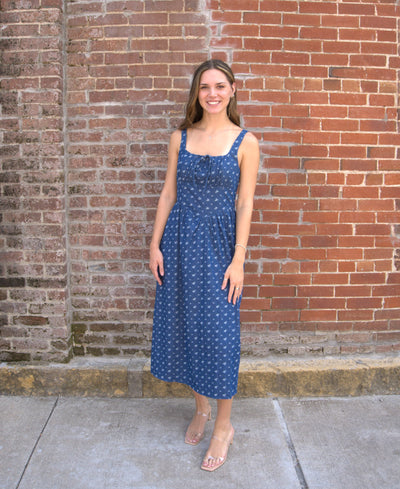 Denim Floral Corset Midi Dress-clothing,Corset,denim,Denim Dress,dress,dresses,Floral Print,Midi Dress,Women,women's-S-[option4]-[option5]-[option6]-Bella Bliss Boutique in Texas