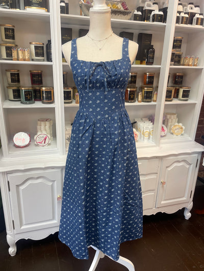 Denim Floral Corset Midi Dress-clothing,Corset,denim,Denim Dress,dress,dresses,Floral Print,Midi Dress,Women,women's-S-[option4]-[option5]-[option6]-Bella Bliss Boutique in Texas