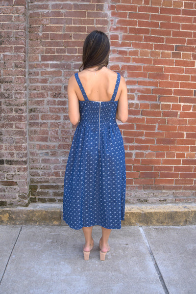 Denim Floral Corset Midi Dress-clothing,Corset,denim,Denim Dress,dress,dresses,Floral Print,Midi Dress,Women,women's-[option4]-[option5]-[option6]-Bella Bliss Boutique in Texas