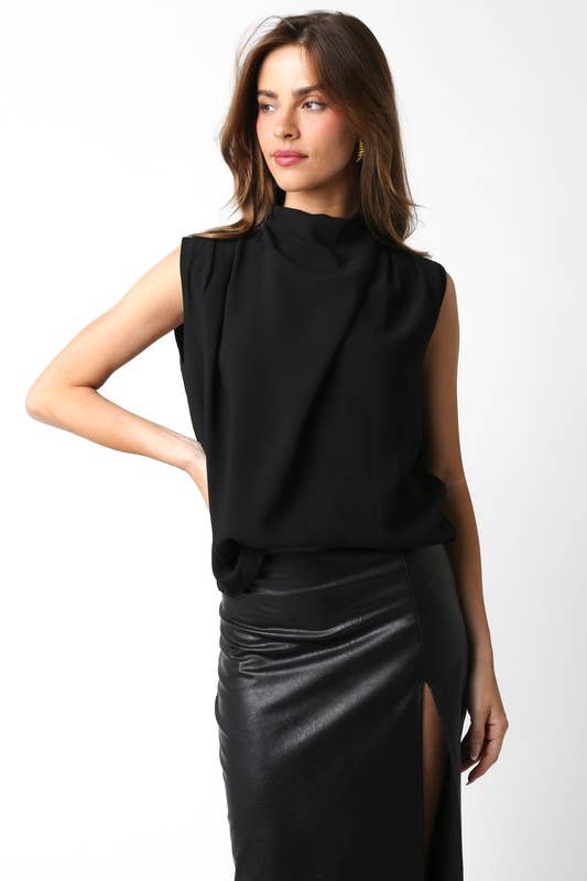 Denise Top-blouse,clothing,Mock Neck,Olivaceous,Red,Sleeveless,Top,Tops,White,Women,womens,Woven,Woven Top-S-Black-[option4]-[option5]-[option6]-Bella Bliss Boutique in Texas
