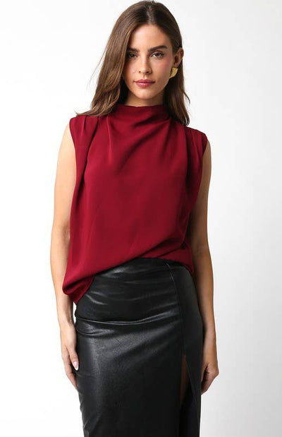 Denise Top-blouse,clothing,Mock Neck,Olivaceous,Red,Sleeveless,Top,Tops,White,Women,womens,Woven,Woven Top-S-Burgundy-[option4]-[option5]-[option6]-Bella Bliss Boutique in Texas