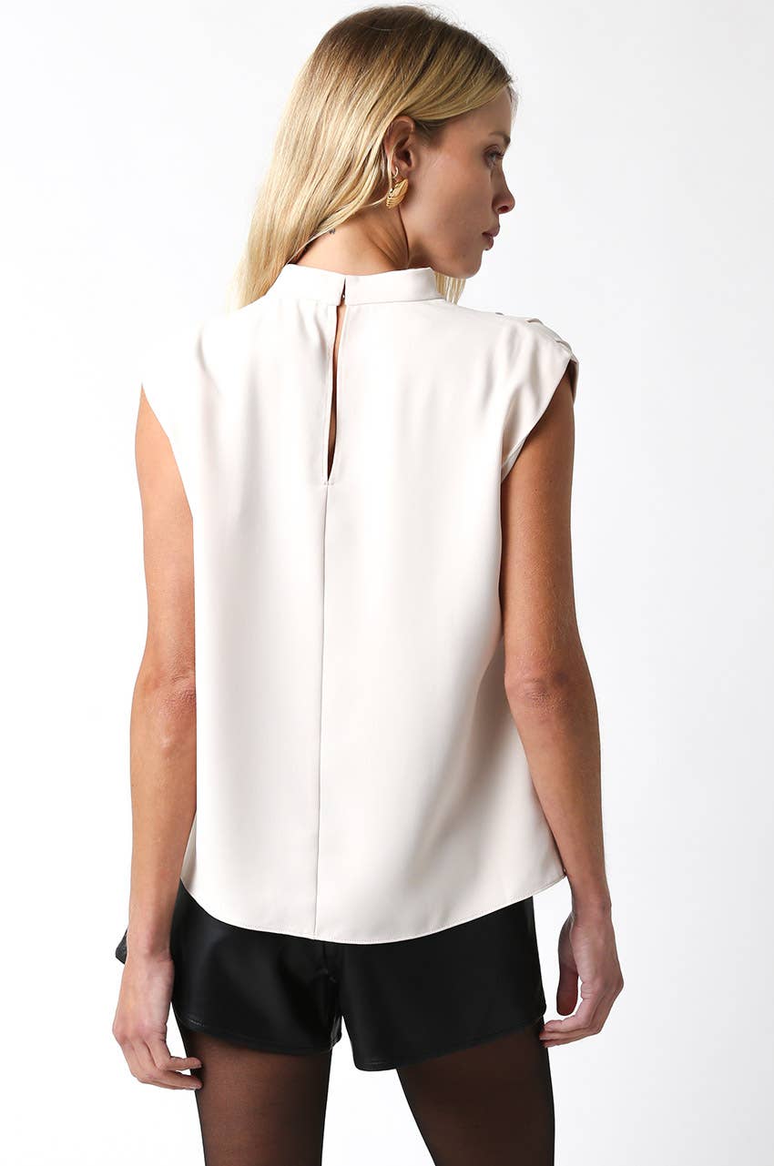 Denise Top-blouse,clothing,Mock Neck,Olivaceous,Red,Sleeveless,Top,Tops,White,Women,womens,Woven,Woven Top-[option4]-[option5]-[option6]-Bella Bliss Boutique in Texas