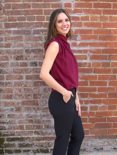 Denise Top-blouse,clothing,Mock Neck,Olivaceous,Red,Sleeveless,Top,Tops,White,Women,womens,Woven,Woven Top-[option4]-[option5]-[option6]-Bella Bliss Boutique in Texas