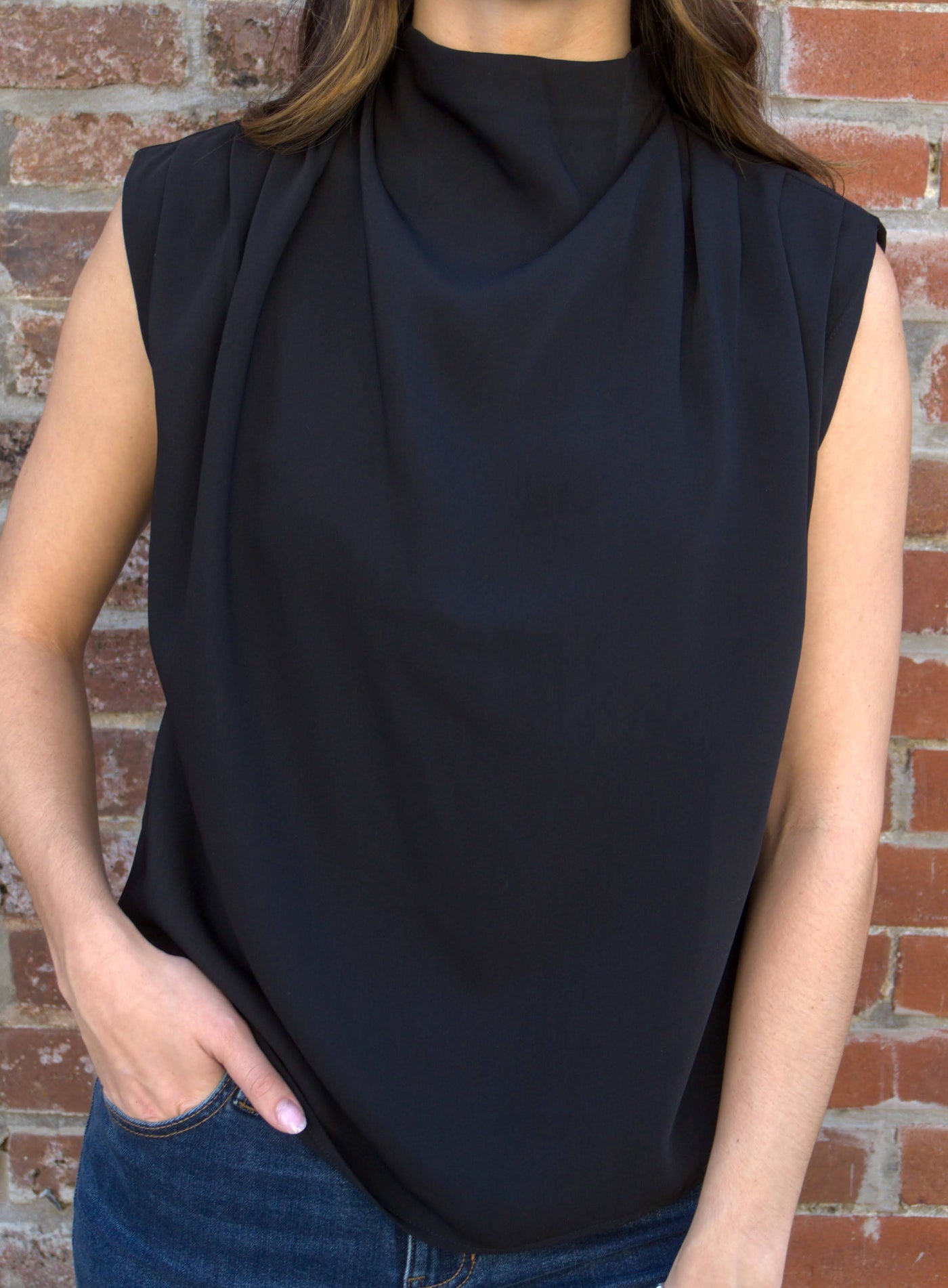 Denise Top-blouse,clothing,Mock Neck,Olivaceous,Red,Sleeveless,Top,Tops,White,Women,womens,Woven,Woven Top-[option4]-[option5]-[option6]-Bella Bliss Boutique in Texas