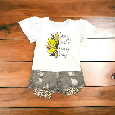 Distressed Denim Sunflower Shorts Set-Amazing, Animal Print, Beautiful, Bottoms, Children & Tweens, clothing, denim, Denim Shorts, Distressed, Enough, Infant to 6, leopard, Leopard Print, set, shorts, shorts set, Strong, Sunflower, Top, Tops-XXS-12/18M-[option4]-[option5]-[option6]-Bella Bliss Boutique in Texas