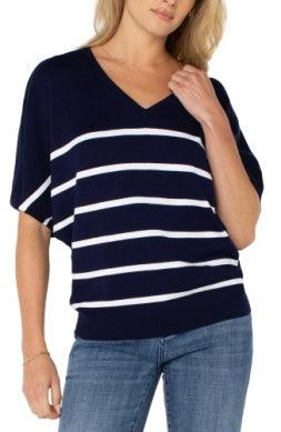 Dolman Sweater-clothing, Dolman, Lightweight Sweater, navy, Navy/White Stripe, Short Sleeve, Sweater, Sweaters, Top, Tops, V-Neck, Women, women's-S-[option4]-[option5]-[option6]-Bella Bliss Boutique in Texas