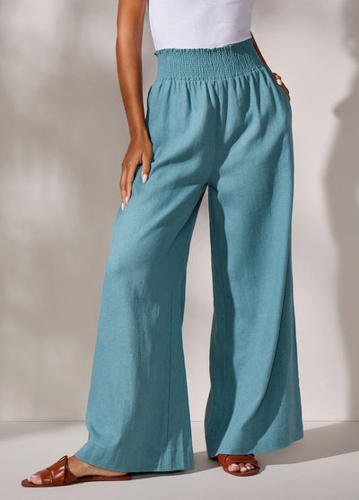 Dorthea Palazzo Pants-Bottoms, clothing, Linen Blend, Palazzo, Pants, teal, Women, women's-S-[option4]-[option5]-[option6]-Bella Bliss Boutique in Texas