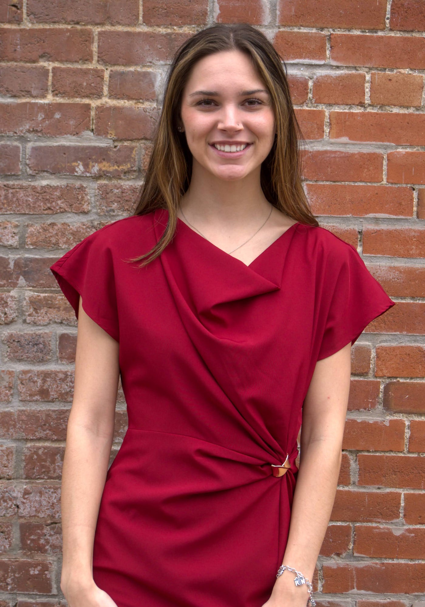 Draped Midi Dress-clothing,Draped Front,dress,dresses,evening dress,Gathered Detail,holiday,Midi Dress,Party Dress,Red,Rehearsal Dinner Dress,Short Sleeve,Side Slit,Women,women's-[option4]-[option5]-[option6]-Bella Bliss Boutique in Texas