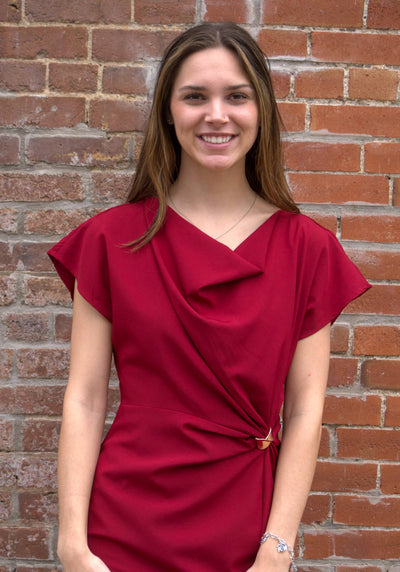 Draped Midi Dress-clothing,Draped Front,dress,dresses,evening dress,Gathered Detail,holiday,Midi Dress,Party Dress,Red,Rehearsal Dinner Dress,Short Sleeve,Side Slit,Women,women's-[option4]-[option5]-[option6]-Bella Bliss Boutique in Texas