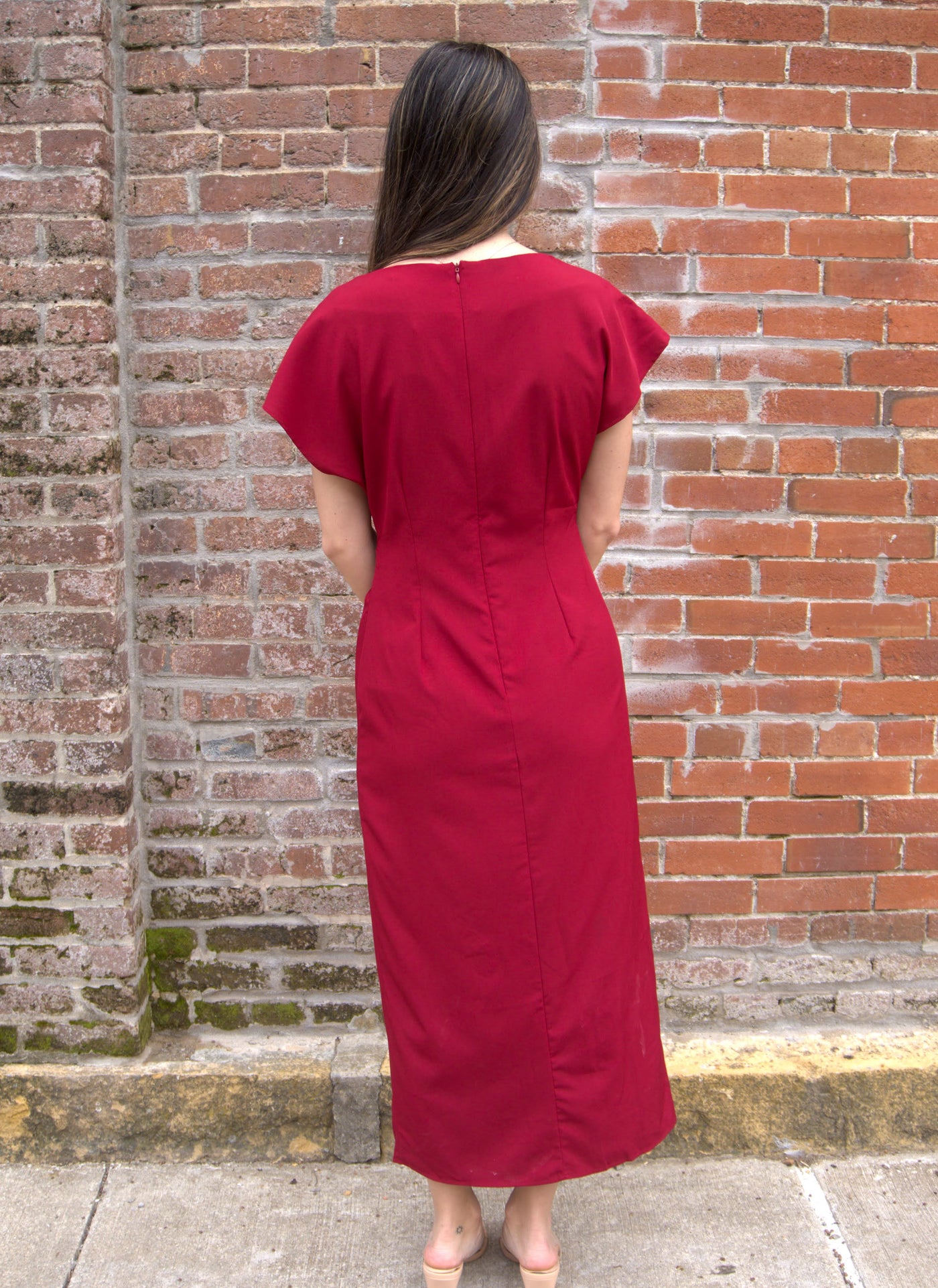 Draped Midi Dress-clothing,Draped Front,dress,dresses,evening dress,Gathered Detail,holiday,Midi Dress,Party Dress,Red,Rehearsal Dinner Dress,Short Sleeve,Side Slit,Women,women's-[option4]-[option5]-[option6]-Bella Bliss Boutique in Texas