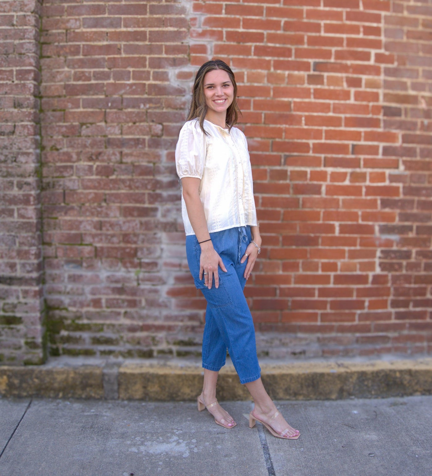 Drawstring Waist Chambray Capri Pants-Bottoms,Capri,Chambray,clothing,Curvy,Drawstring,Drawstring Waist,Pants,Utility Pockets,women's-[option4]-[option5]-[option6]-Bella Bliss Boutique in Texas