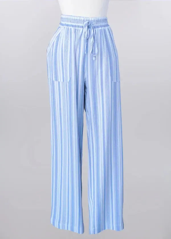 Drawstring Waist Linen Pants-Bottoms,clothing,Drawstring,Drawstring Waist,Linen,Multi-Stripe,Striped,Tan/Ivory Stripe,Women,women's-Blue-S-[option4]-[option5]-[option6]-Bella Bliss Boutique in Texas