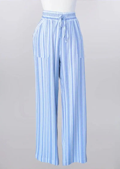 Drawstring Waist Linen Pants-Bottoms,clothing,Drawstring,Drawstring Waist,Linen,Multi-Stripe,Striped,Tan/Ivory Stripe,Women,women's-Blue-S-[option4]-[option5]-[option6]-Bella Bliss Boutique in Texas
