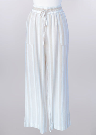 Drawstring Waist Linen Pants-Bottoms,clothing,Drawstring,Drawstring Waist,Linen,Multi-Stripe,Striped,Tan/Ivory Stripe,Women,women's-[option4]-[option5]-[option6]-Bella Bliss Boutique in Texas