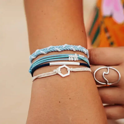 Dream Hair Tie Bracelets-Accessories,Dream,Gifts for Her,Hair Accessories,Hair Elastics,Hair Tie Bracelets,Hair Ties,Jewelry,Neutral/Blue Tones,Ponytail Holders,Shimmery Silver-[option4]-[option5]-[option6]-Bella Bliss Boutique in Texas