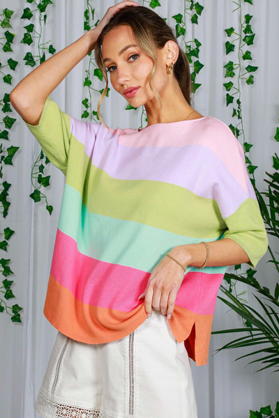 Drop Shoulder Color Block Sweater-Boat Neck, clothing, Color Block, Colorblock, Drop Shoulder, Lightweight, Lightweight Sweater, Multi Color, Sale, Sweater, Sweaters, Top, Tops, Women, women's-[option4]-[option5]-[option6]-Bella Bliss Boutique in Texas