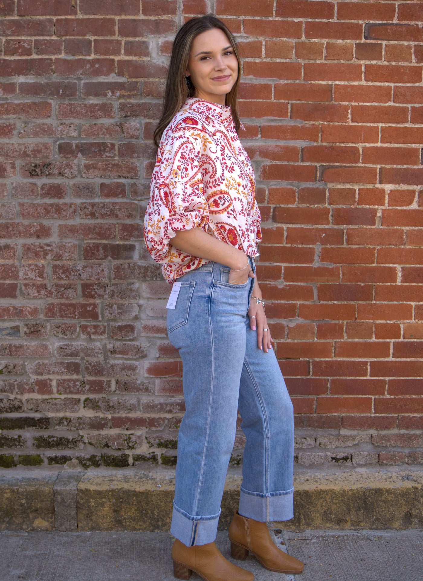 Elara Balloon Sleeve Top-&MERCI,blouses,Bubble Sleeve,Bubble Sleeves,clothing,Collared,Paisley,Top,Tops,Women,women's-[option4]-[option5]-[option6]-Bella Bliss Boutique in Texas