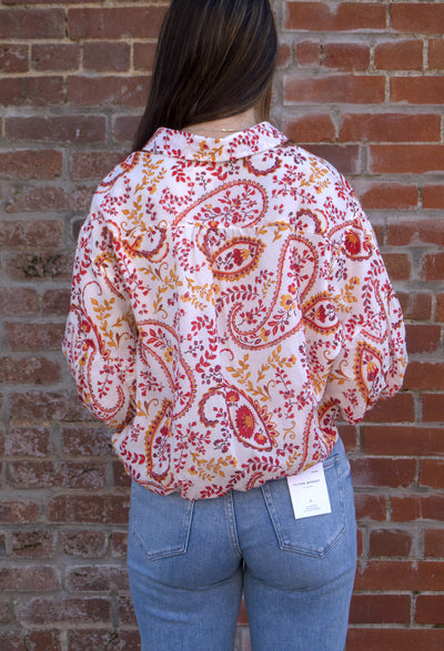 Elara Balloon Sleeve Top-&MERCI,blouses,Bubble Sleeve,Bubble Sleeves,clothing,Collared,Paisley,Top,Tops,Women,women's-[option4]-[option5]-[option6]-Bella Bliss Boutique in Texas