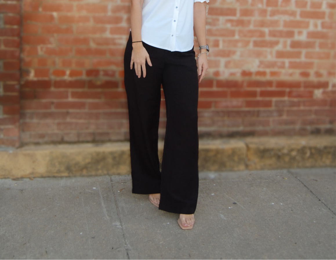 Elastic Back Waistband Linen Pants-Black,Bottoms,clothing,Elastic,Elastic Back,Linen,Linen Blend,Pants,White,Women,women's-[option4]-[option5]-[option6]-Bella Bliss Boutique in Texas