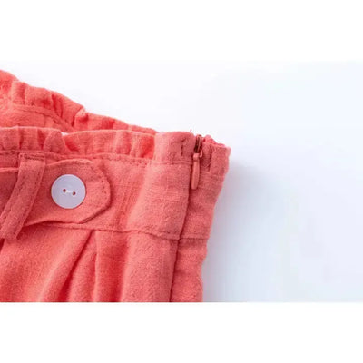 Elastic Waistband Coral Shorts-Button Detail,Children & Tweens,children's,clothing,coral,Dart Detail,Elastic Waist,Infant to 6,shorts,Size Zip,Tweens 7-14-[option4]-[option5]-[option6]-Bella Bliss Boutique in Texas