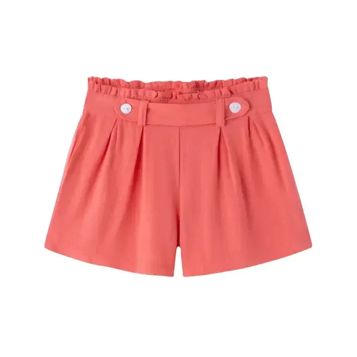 Elastic Waistband Coral Shorts-Button Detail,Children & Tweens,children's,clothing,coral,Dart Detail,Elastic Waist,Infant to 6,shorts,Size Zip,Tweens 7-14-[option4]-[option5]-[option6]-Bella Bliss Boutique in Texas