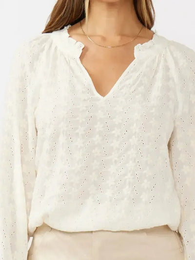 Embroidered Floral Eyelet Top-clothing,embroidered,Embroidered Detail,Eyelet Detail,Floral Print,Long Sleeve,Top,Tops,White,Women,women's-S-[option4]-[option5]-[option6]-Bella Bliss Boutique in Texas