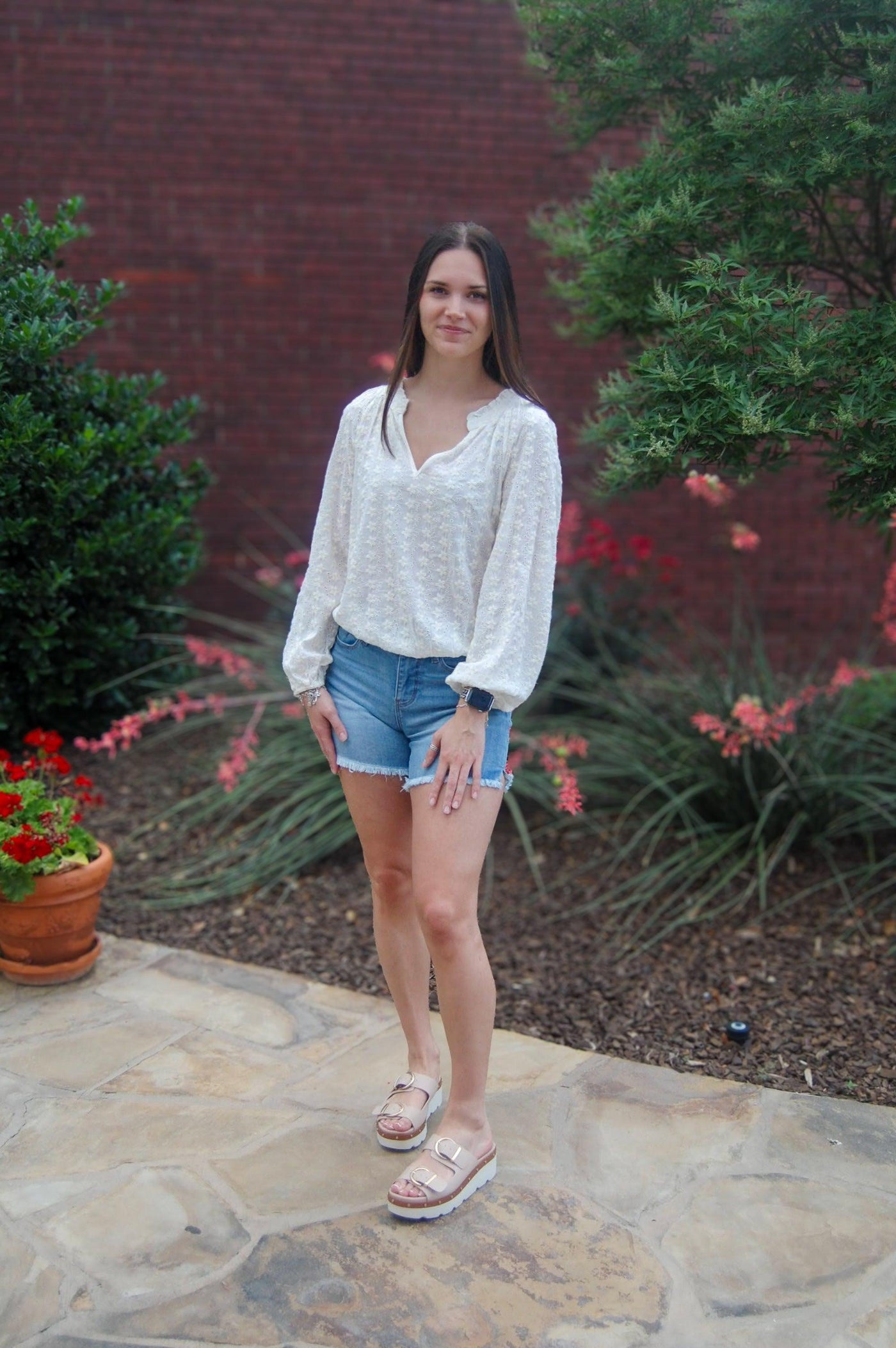Embroidered Floral Eyelet Top-clothing,embroidered,Embroidered Detail,Eyelet Detail,Floral Print,Long Sleeve,Top,Tops,White,Women,women's-[option4]-[option5]-[option6]-Bella Bliss Boutique in Texas