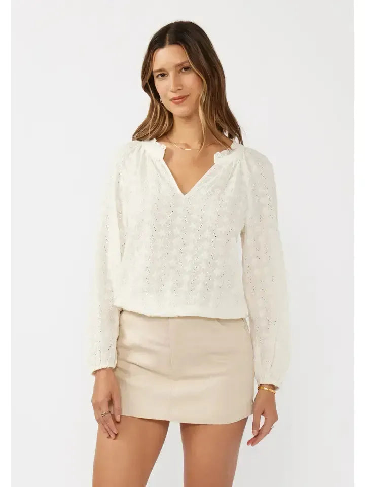 Embroidered Floral Eyelet Top-clothing,embroidered,Embroidered Detail,Eyelet Detail,Floral Print,Long Sleeve,Top,Tops,White,Women,women's-[option4]-[option5]-[option6]-Bella Bliss Boutique in Texas