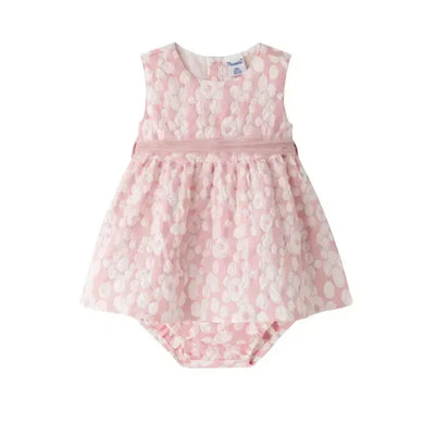 Embroidered Tulle Dress-Brocade Fabric,Children & Tweens,children's,clothing,dress,dresses,Embroidered Tulle,Floral Print,Infant to 6,Pink,Removable Belt,White Flowers-6/9M-[option4]-[option5]-[option6]-Bella Bliss Boutique in Texas