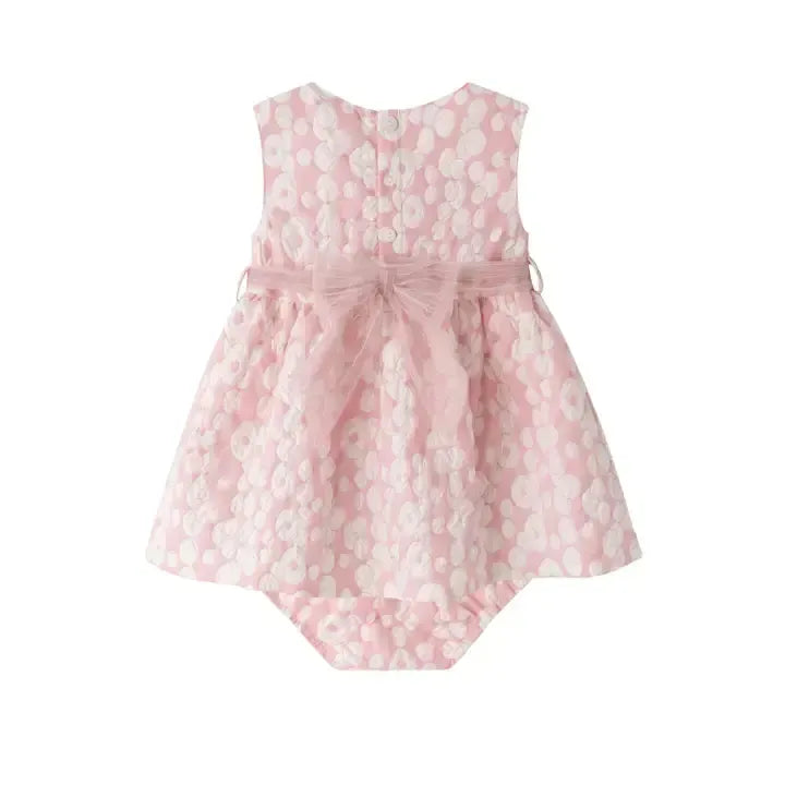 Embroidered Tulle Dress-Brocade Fabric,Children & Tweens,children's,clothing,dress,dresses,Embroidered Tulle,Floral Print,Infant to 6,Pink,Removable Belt,White Flowers-[option4]-[option5]-[option6]-Bella Bliss Boutique in Texas