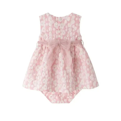 Embroidered Tulle Dress-Brocade Fabric,Children & Tweens,children's,clothing,dress,dresses,Embroidered Tulle,Floral Print,Infant to 6,Pink,Removable Belt,White Flowers-[option4]-[option5]-[option6]-Bella Bliss Boutique in Texas
