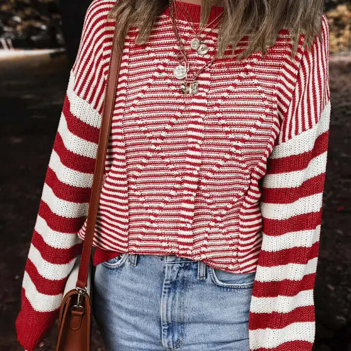 Emily Stripe Textured Sweater-clothing,Red,Sale,stripe,Striped,Sweater,Sweaters,Textured,Textured Stripe,Top,Tops,Women,women's-[option4]-[option5]-[option6]-Bella Bliss Boutique in Texas