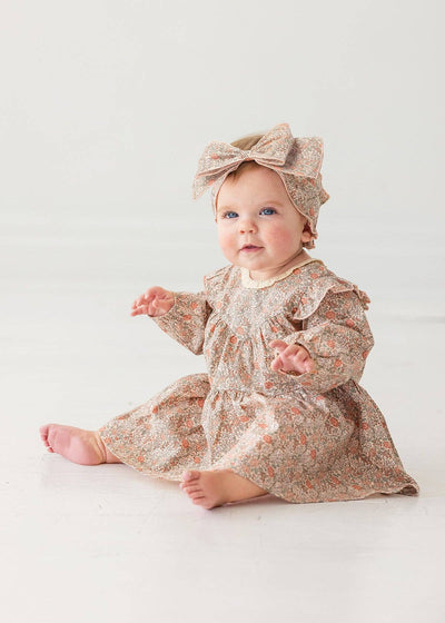 Emmaline Romper-Autumn Orange,Children & Tweens,children's,dresses,Fall,Floral,Floral Print,infant,Infant to 6,orange,Pink,romper,Rompers,ruffle,Ruffle Detail,Ruffle Detail Top,toddler,Toddler Dress,Toddler Dresses-Pink-3M-[option4]-[option5]-[option6]-Bella Bliss Boutique in Texas