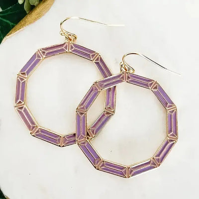 Enamel Circle Dangle Earrings-Dangle Earrings,Earring,Earrings,Enamel,French Wire Earrings,Jewelry,purple-[option4]-[option5]-[option6]-Bella Bliss Boutique in Texas