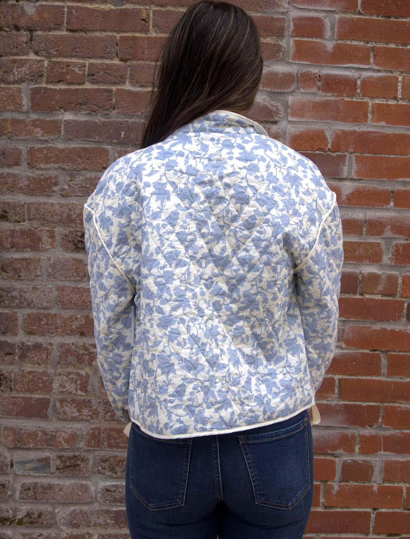 FLORAL QUILTED JACKET-&MERCI,button down,Button Front,clothing,Coats & Jackets,Cropped,Floral Print,jacket,Jackets,Outerwear,Puffer Jacket,Quilted,Ribbed Cuff,Ribbon Detail,Tops,Women,women's-[option4]-[option5]-[option6]-Bella Bliss Boutique in Texas