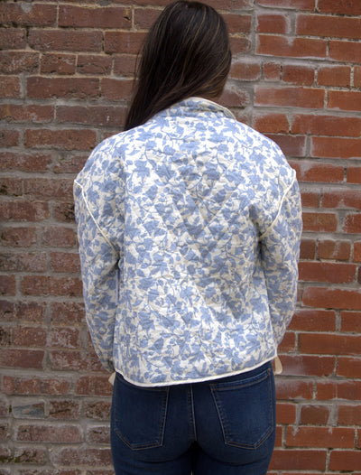 FLORAL QUILTED JACKET-&MERCI,button down,Button Front,clothing,Coats & Jackets,Cropped,Floral Print,jacket,Jackets,Outerwear,Puffer Jacket,Quilted,Ribbed Cuff,Ribbon Detail,Tops,Women,women's-[option4]-[option5]-[option6]-Bella Bliss Boutique in Texas