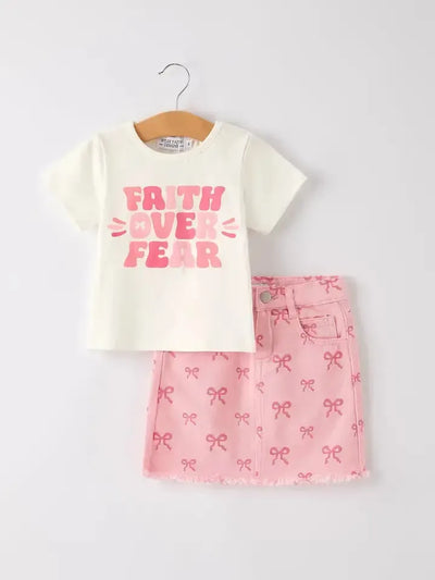 Faith Over Fear Denim Skirt Set-2-Piece Set,Bottoms,Children & Tweens,children's,clothing,Denim Skirt,Faith Over Fear,Infant to 6,Outfit,pink denim,set,Skirt,Skirts,T-Shirt,Tops,Tweens 7-14-2-[option4]-[option5]-[option6]-Bella Bliss Boutique in Texas
